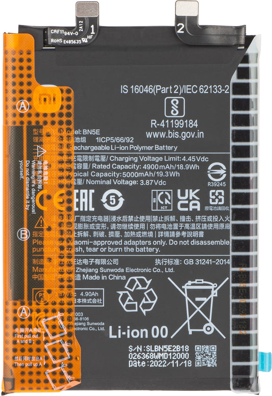 Batteria Xiaomi Redmi Note 12 Pro 4G / Note 11 Pro 5G / Poco X4 Pro 5G, BN5E, Service Pack 1330102000076B