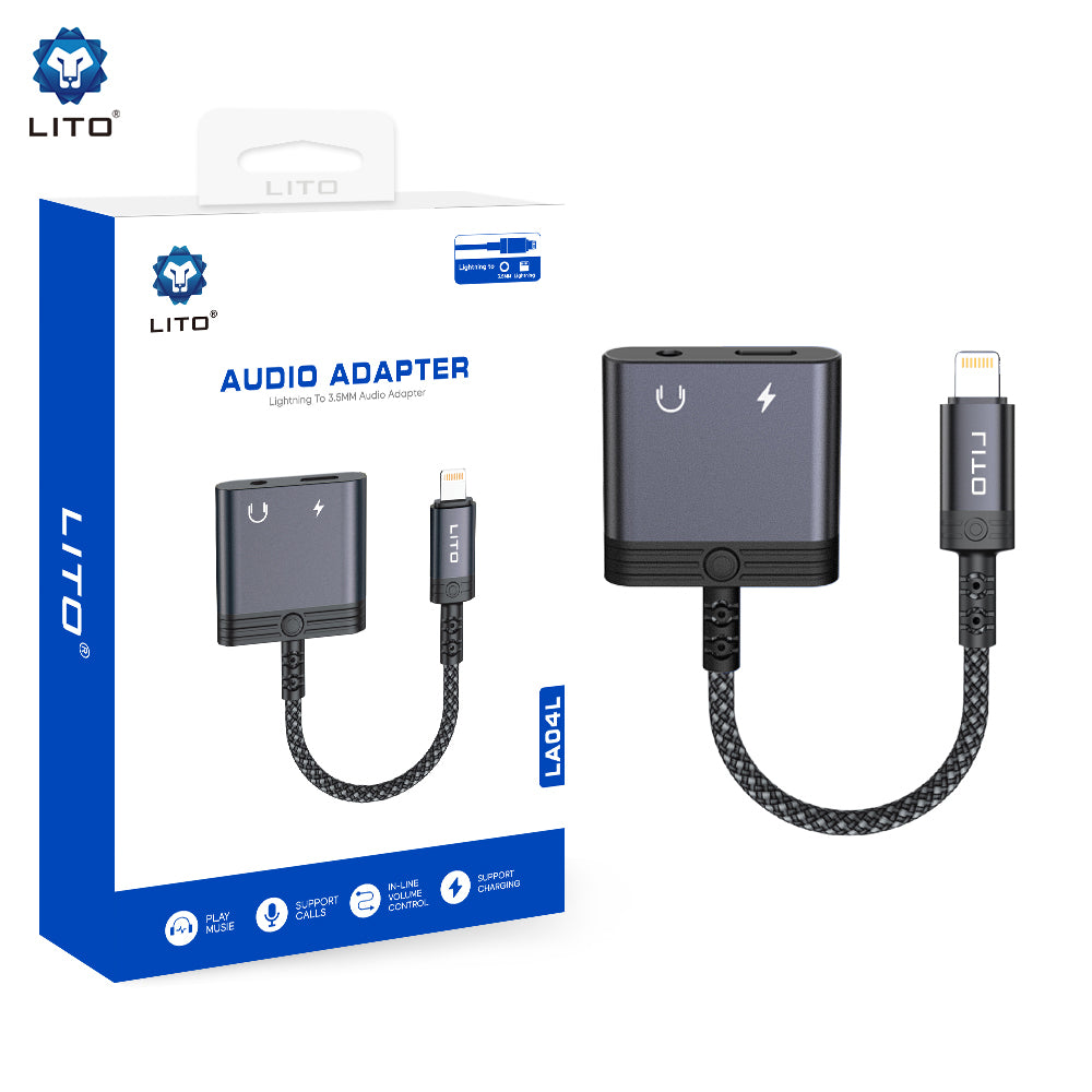 Adattatore Audio Lightning - Lightning / 3.5mm Lito LA04L, Nero