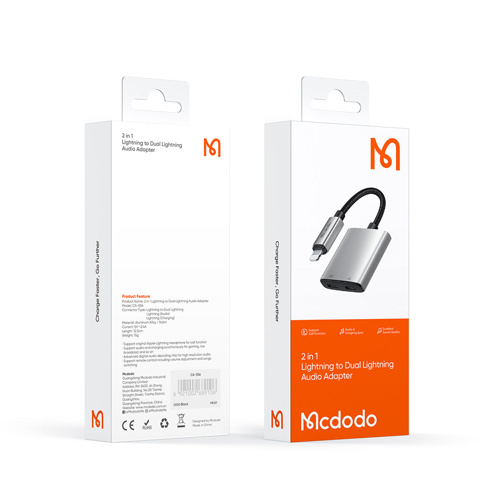 Adattatore Audio Lightning - Lightning / Lightning McDodo CA-5560 Wales, Grigio