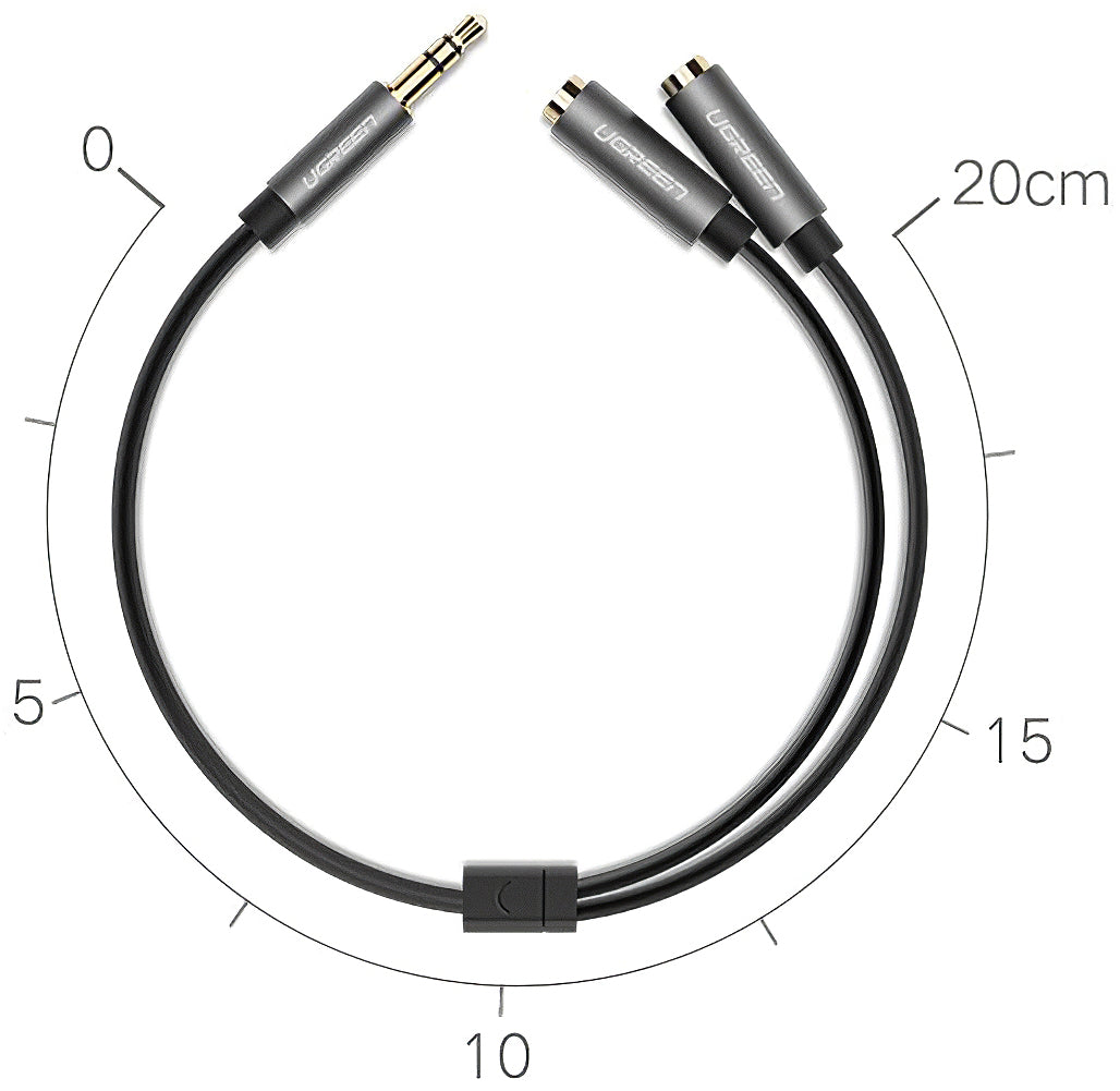 Adattatore Audio Splitter 3.5mm - 2 x 3.5mm UGREEN AV123 2in1, 0.2m, Grigio