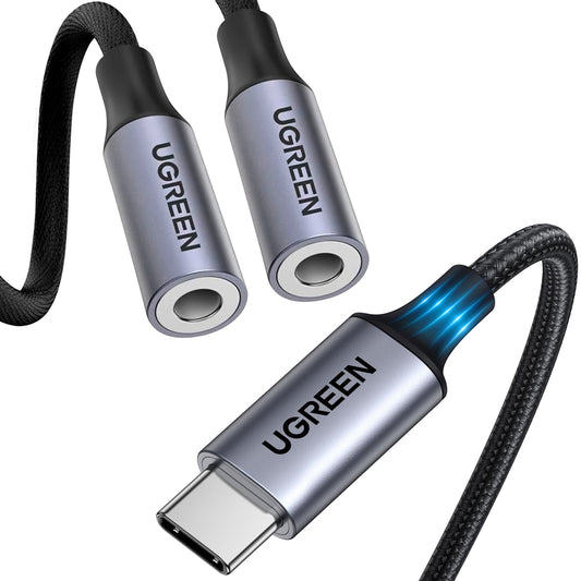 Adattatore splitter audio USB-C - 2 x 3,5 mm UGREEN AV144 2in1, 0,20 m, Grigio