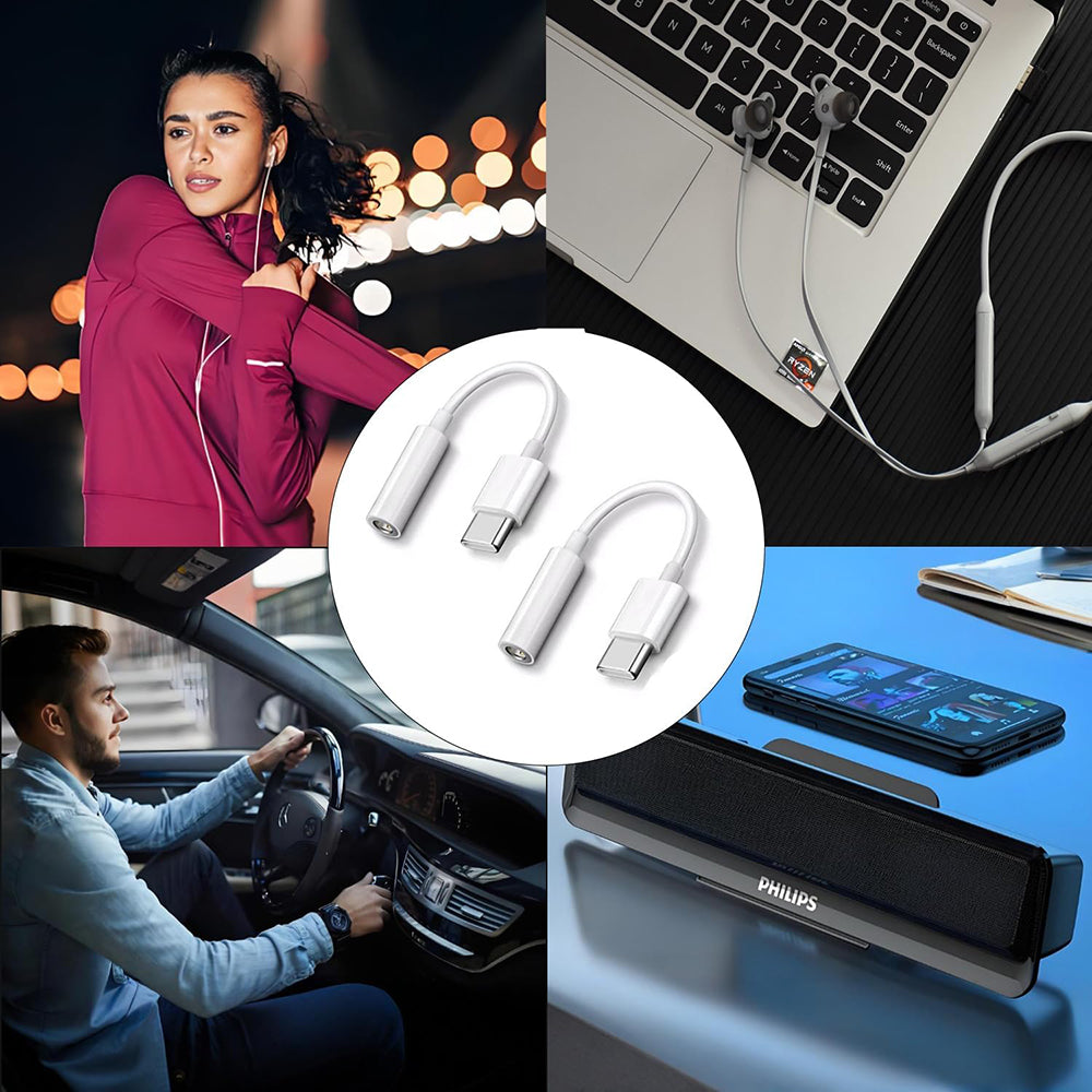 Adattatore Audio USB-C - 3.5mm Techsuit AC18 MusicBox, Bianco, Set 2 pezzi