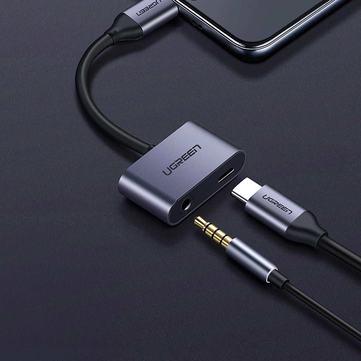 USB-C to 3.5mm / USB-C UGREEN CM193 Audio Adapter, Gray
