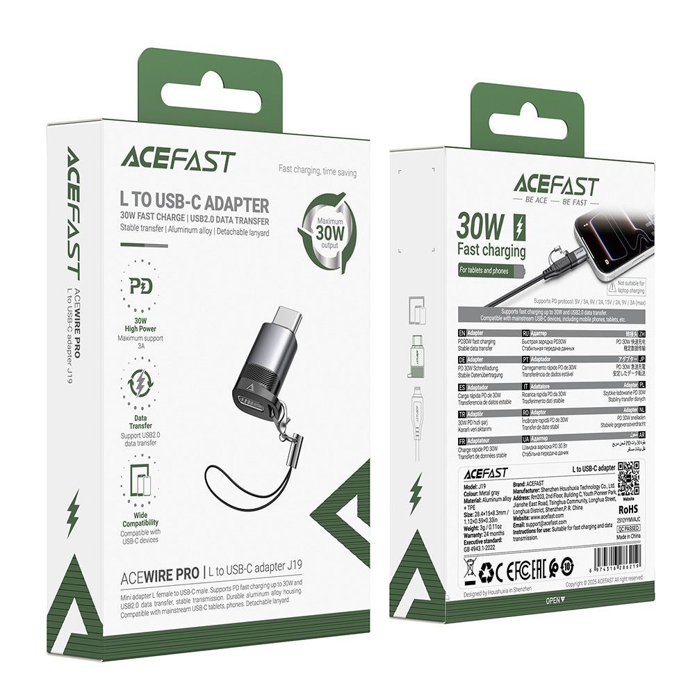 Adattatore Dati e Ricarica Lightning - USB-C Acefast J19, Grigio