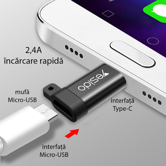 Adattatore Dati e Ricarica microUSB - USB-C Yesido GS04, Nero