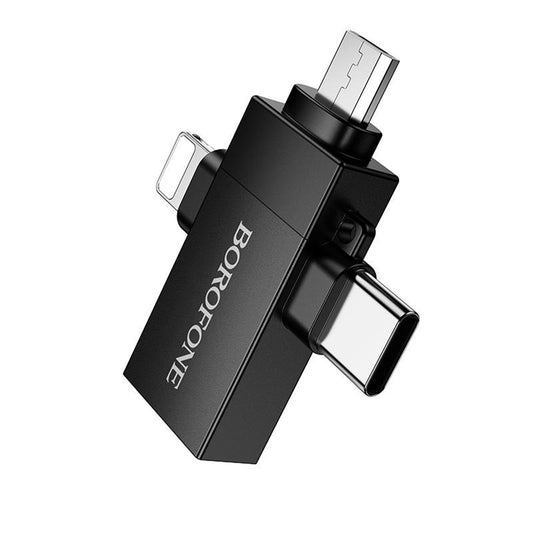 Adattatore OTG Lightning / microUSB / USB-C - USB-A Borofone BV26D, Nero