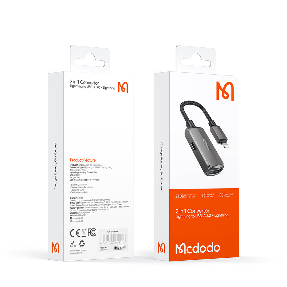 Adattatore OTG Lightning - USB-A McDodo CA-2690, Grigio