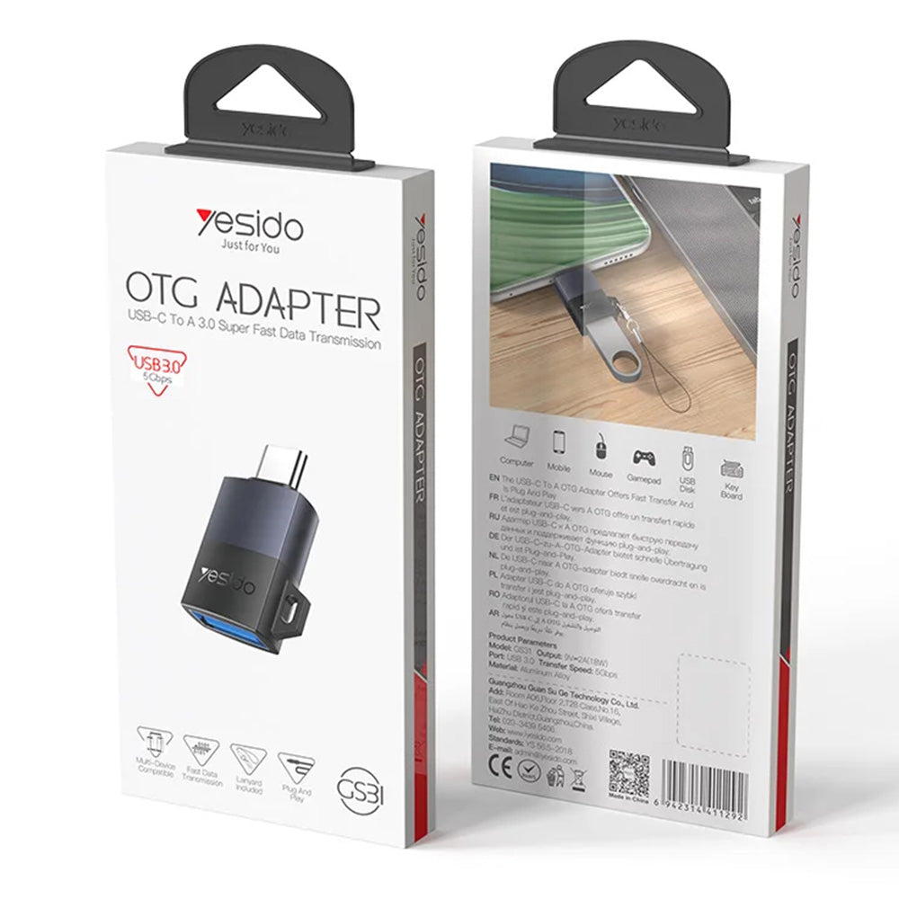 Adattatore OTG USB-C - USB-A Yesido GS31, Grigio