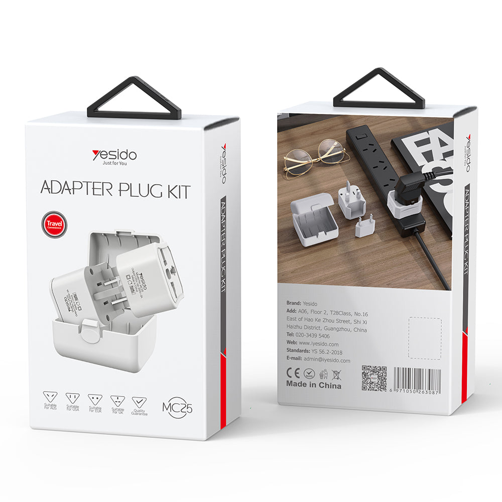 Adattatore di Rete Yesido MC25 Travel CN/ US / EU / UK, Bianco