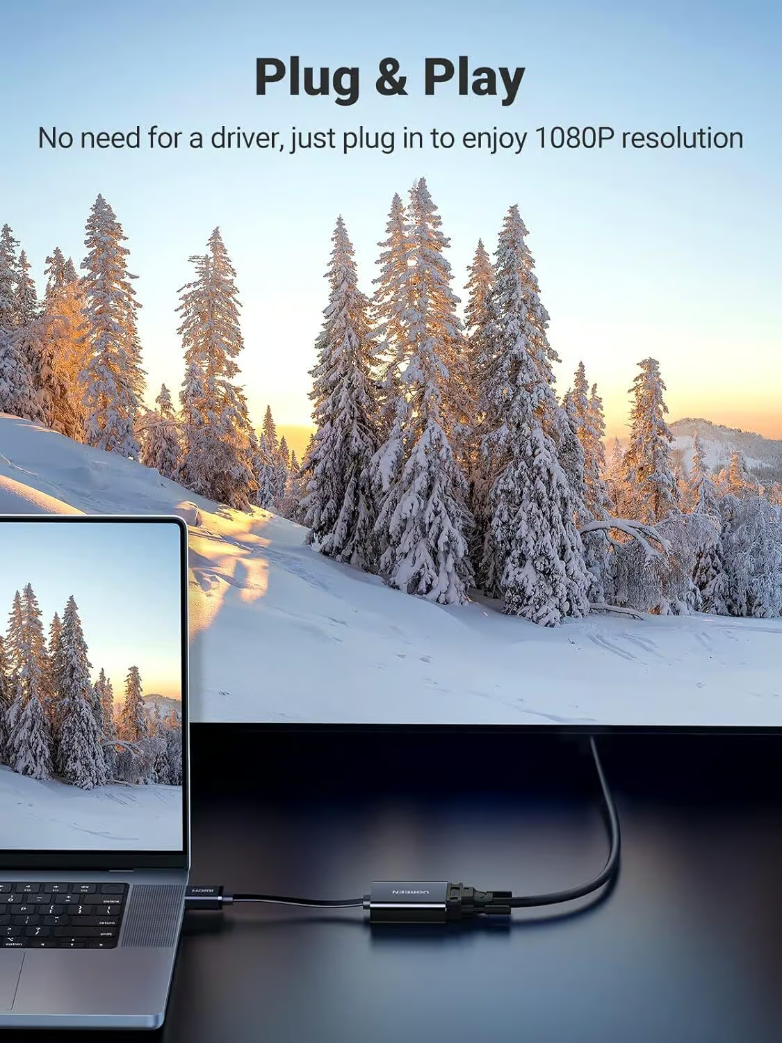 Adattatore Video UGREEN CM611 (90813), HDMI - VGA, 1080P, Nero