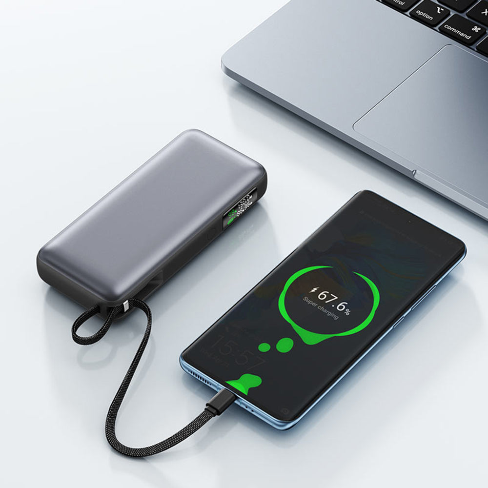 Acefast M22 External Battery, 20000mAh, 130W, QC + PD, 1 x USB-A - 2 x USB-C, Black