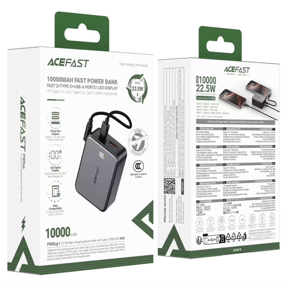 Batteria Esterna Acefast M28, 10000mAh, 22.5W, QC + PD, 1 x USB-A - 2 x USB-C, Nera