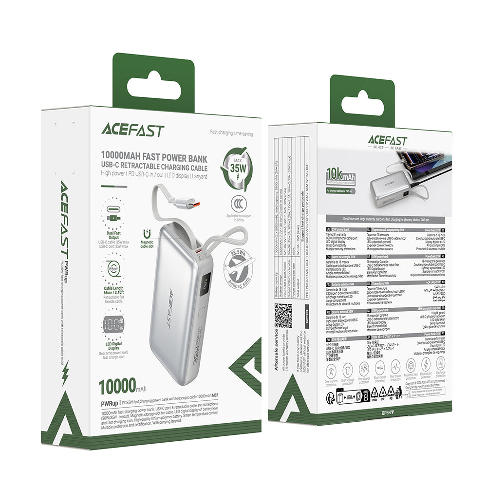 Batteria Esterna Acefast M32, 10000mAh, 35W, PD, 2 x USB-C, Argento