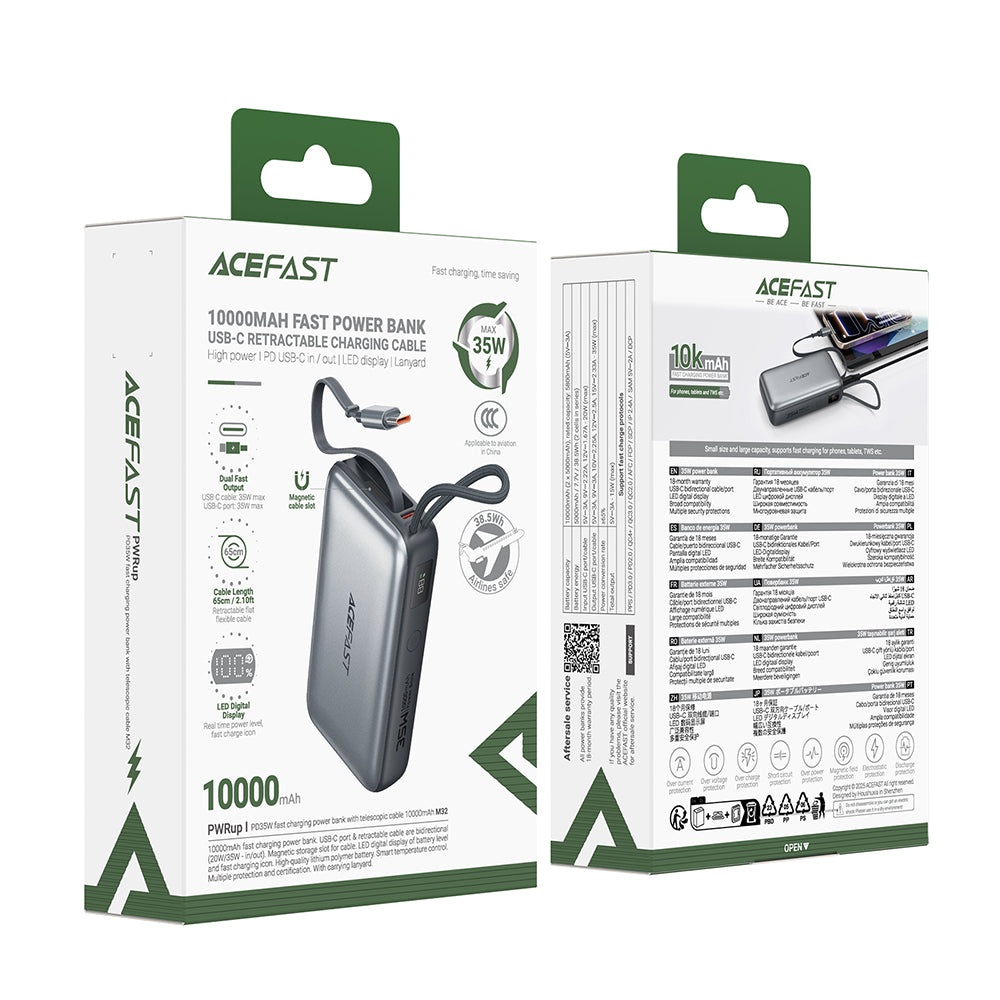 Batteria Esterna Acefast M32, 10000mAh, 35W, PD, 2 x USB-C, Grigio