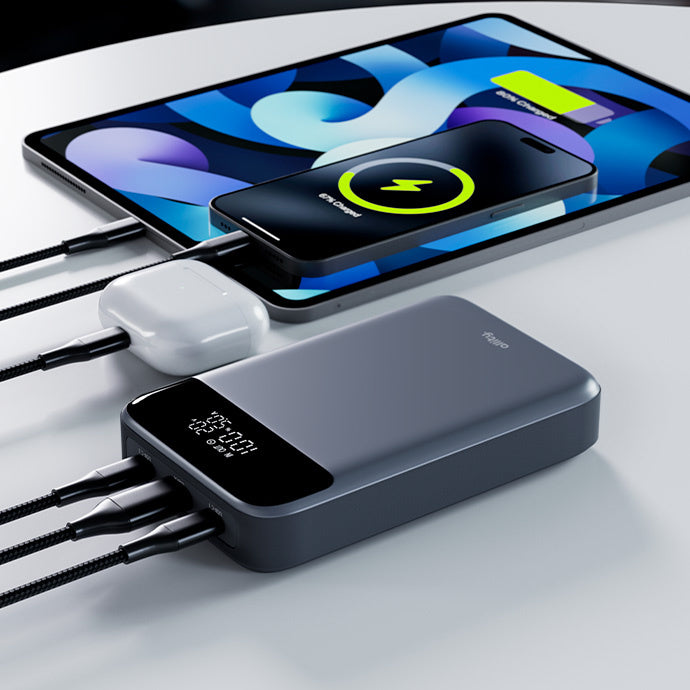 Batteria Esterna Allity. APB-200 PocketPower, 19200mAh, 130W, QC + PD, 1 x USB-A - 2 x USB-C, Grigio