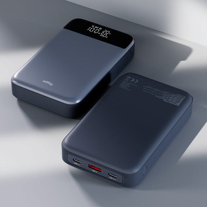 Batteria Esterna Allity. APB-200 PocketPower, 19200mAh, 130W, QC + PD, 1 x USB-A - 2 x USB-C, Grigio