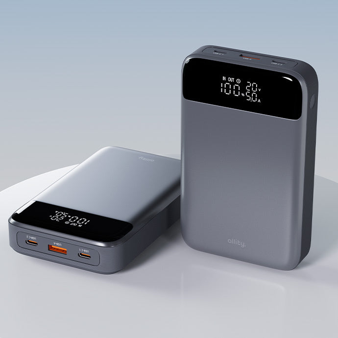 Batteria Esterna Allity. APB-200 PocketPower, 19200mAh, 130W, QC + PD, 1 x USB-A - 2 x USB-C, Grigio