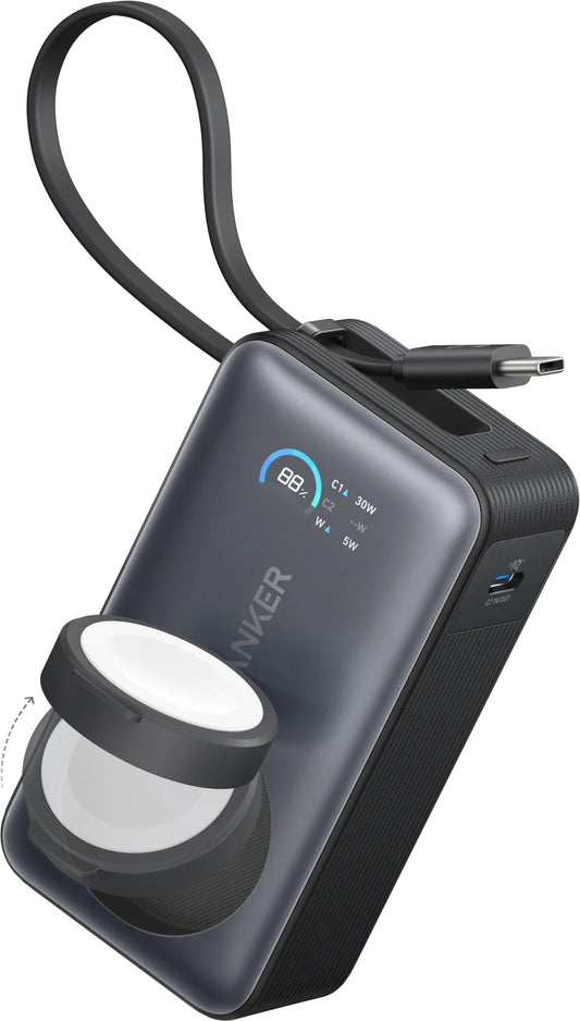 Anker MagGo Batteria esterna, 10000mAh, 35W, PD + QI, 1 x QI - 2 x USB-C, Nero A1657011
