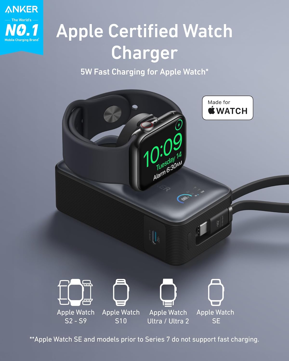 Batteria Esterna Wireless Anker MagGo, 10000mAh, 35W, PD + QI, 1 x QI - 2 x USB-C, Nera A1657011