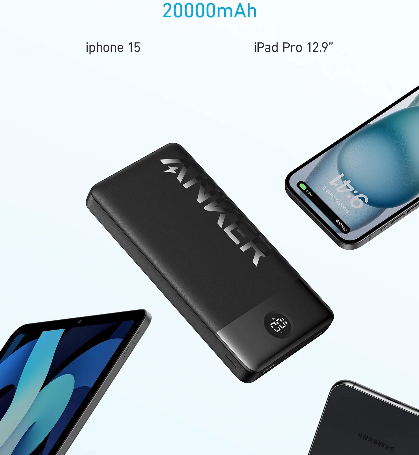 Batteria esterna Anker PowerCore 326, 20000 mAh, 15 W, 1 x USB-A - 1 x USB-C, nero A1367G11