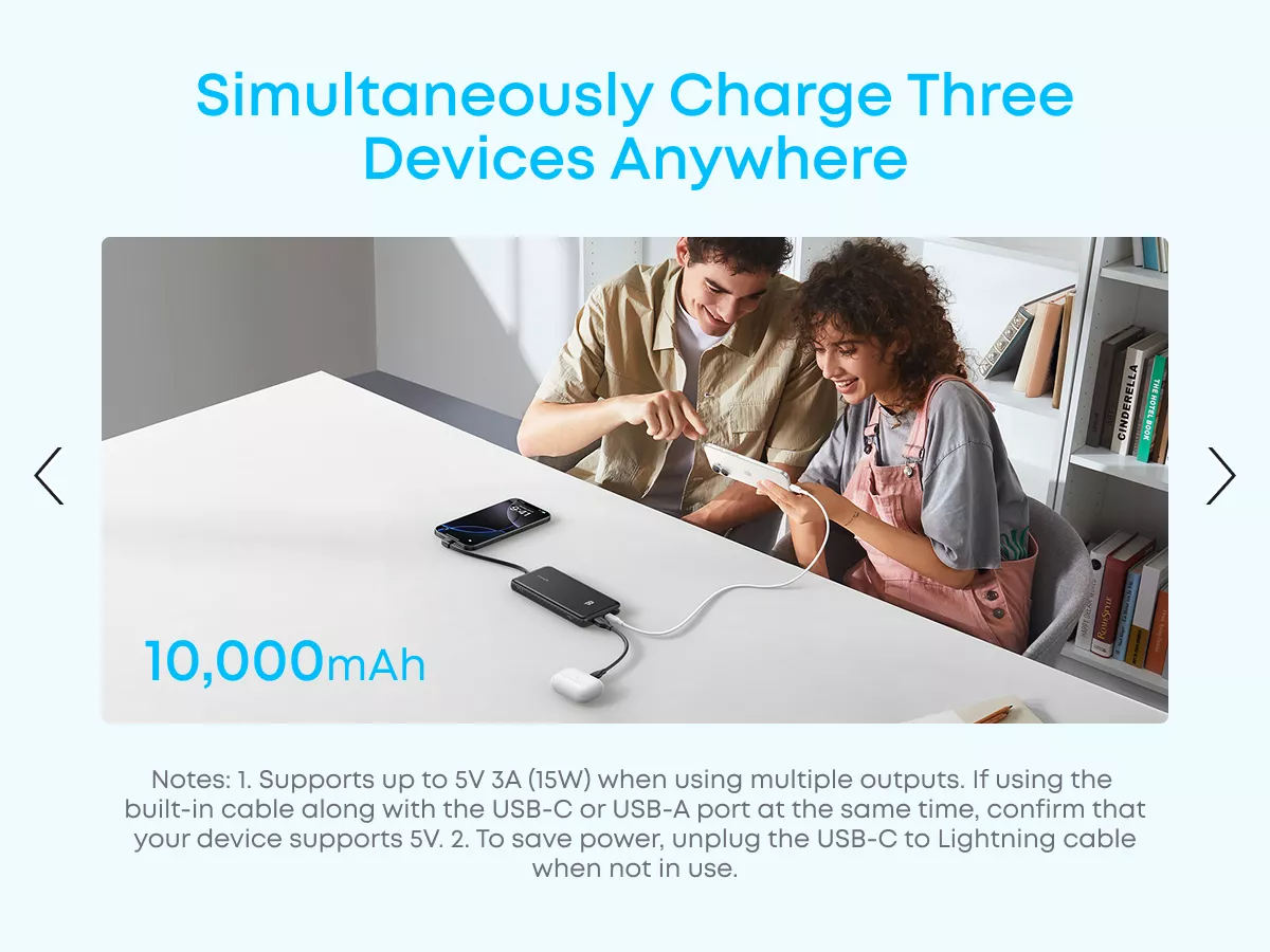 Batteria Esterna Anker Zolo, 10000mAh, 22.5W, QC + PD, 1 x USB-A - 2 x USB-C, Bianca A110DH21