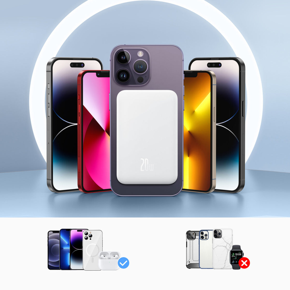 Batteria Esterna Wireless Baseus Magnetic Mini, 5000mAh, 20W, PD + FQI, 1 x QI - 1 x USB-C, Bianca P10022107223-00