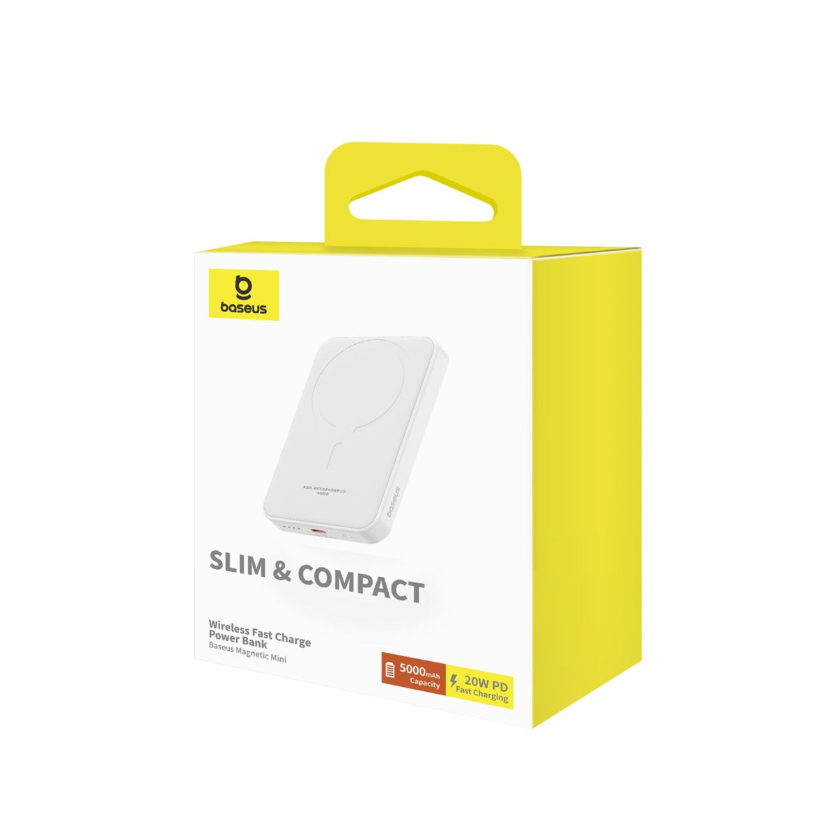 Batteria Esterna Wireless Baseus Magnetic Mini, 5000mAh, 20W, PD + FQI, 1 x QI - 1 x USB-C, Bianca P10022107223-00