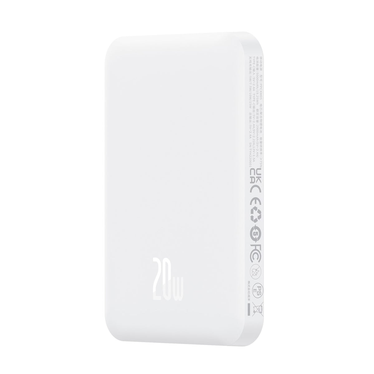 Batteria Esterna Wireless Baseus Magnetic Mini, 5000mAh, 20W, PD + FQI, 1 x QI - 1 x USB-C, Bianca P10022107223-00