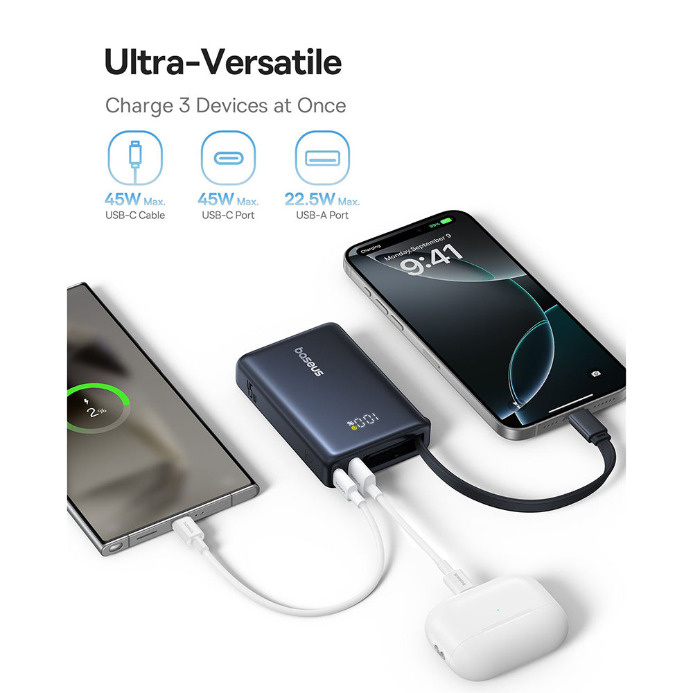 Batteria Esterna Baseus PicoGo, 10000mAh, 45W, QC + PD, 1 x USB-A - 2 x USB-C, Nera P10076803123-00