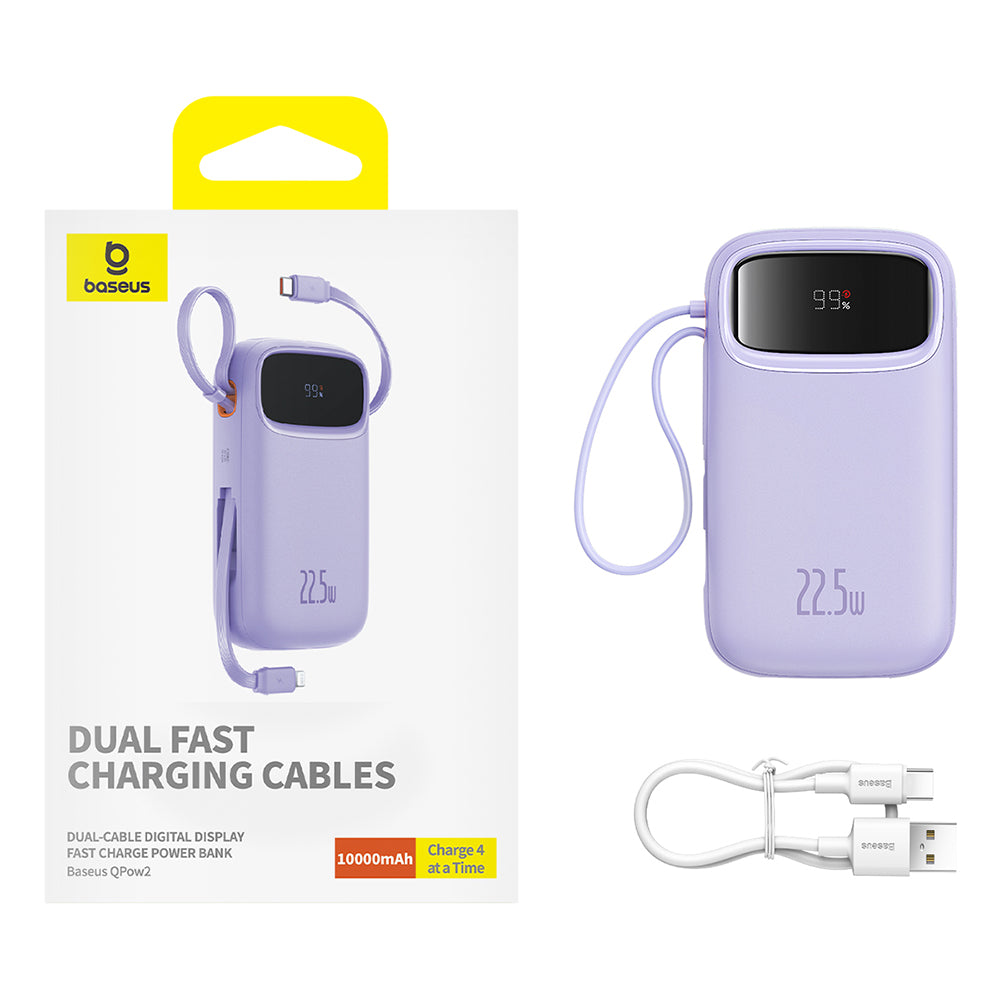 Batteria Esterna Baseus Qpow Pro+, 10000mAh, 22.5W, QC + PD, 1 x Lightning - 1 x USB-A - 2 x USB-C, Viola P10055003513-00