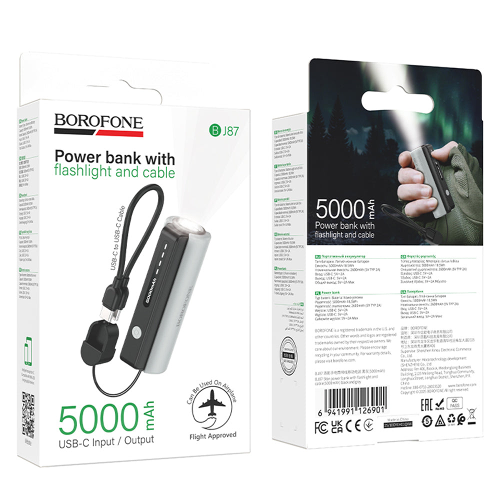 Batteria Esterna Borofone BJ87 Star, 5000mAh, 10W, 1 x USB-C, Grigio