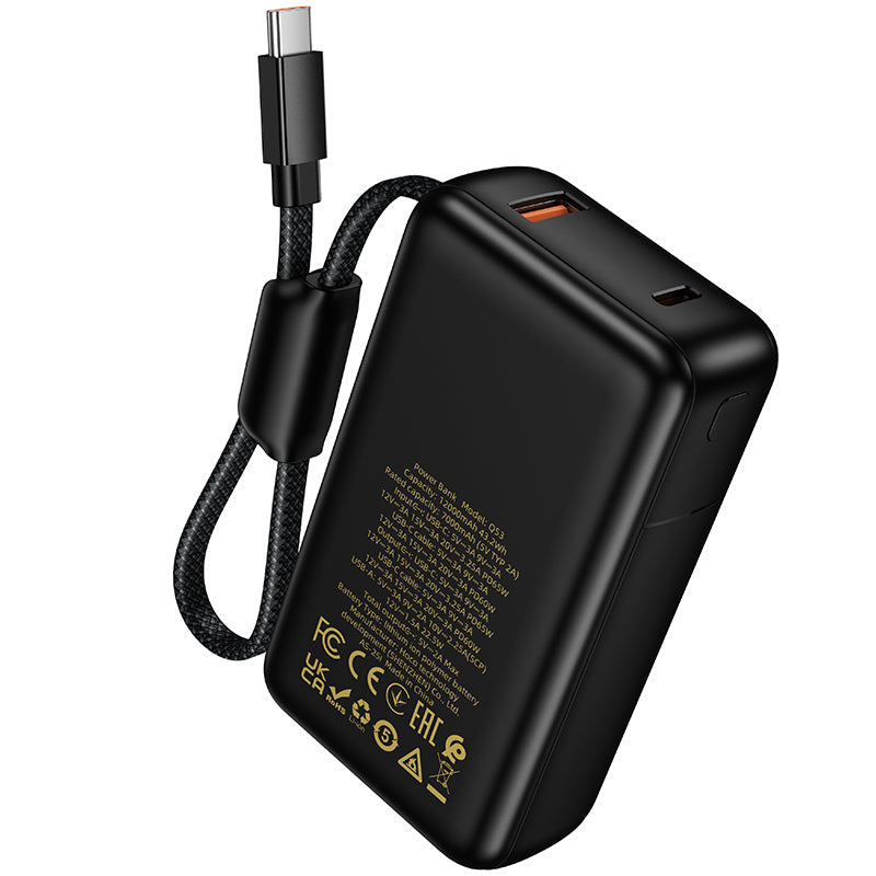 Batteria Esterna HOCO Q53, 12000mAh, 65W, QC + PD, 1 x USB-A - 2 x USB-C, Nera
