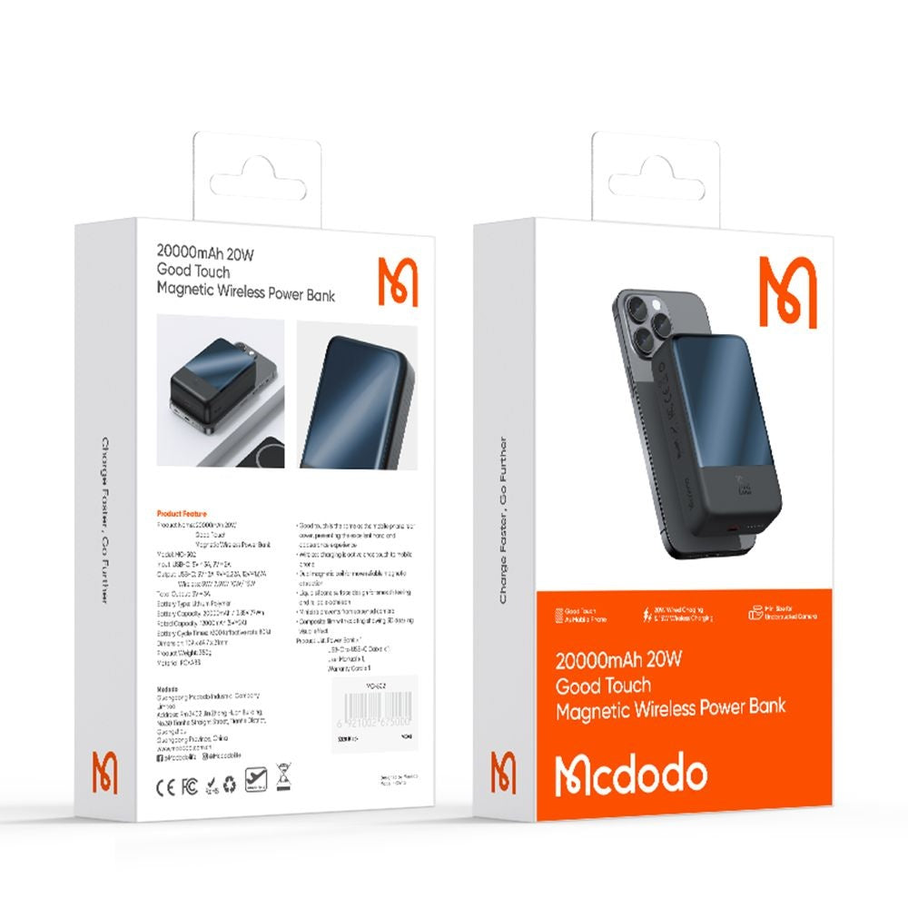 Batteria Esterna Wireless McDodo MC-5021 Ambilight, 20000mAh, 20W, PD + FQI, 1 x QI - 1 x USB-C, Nera