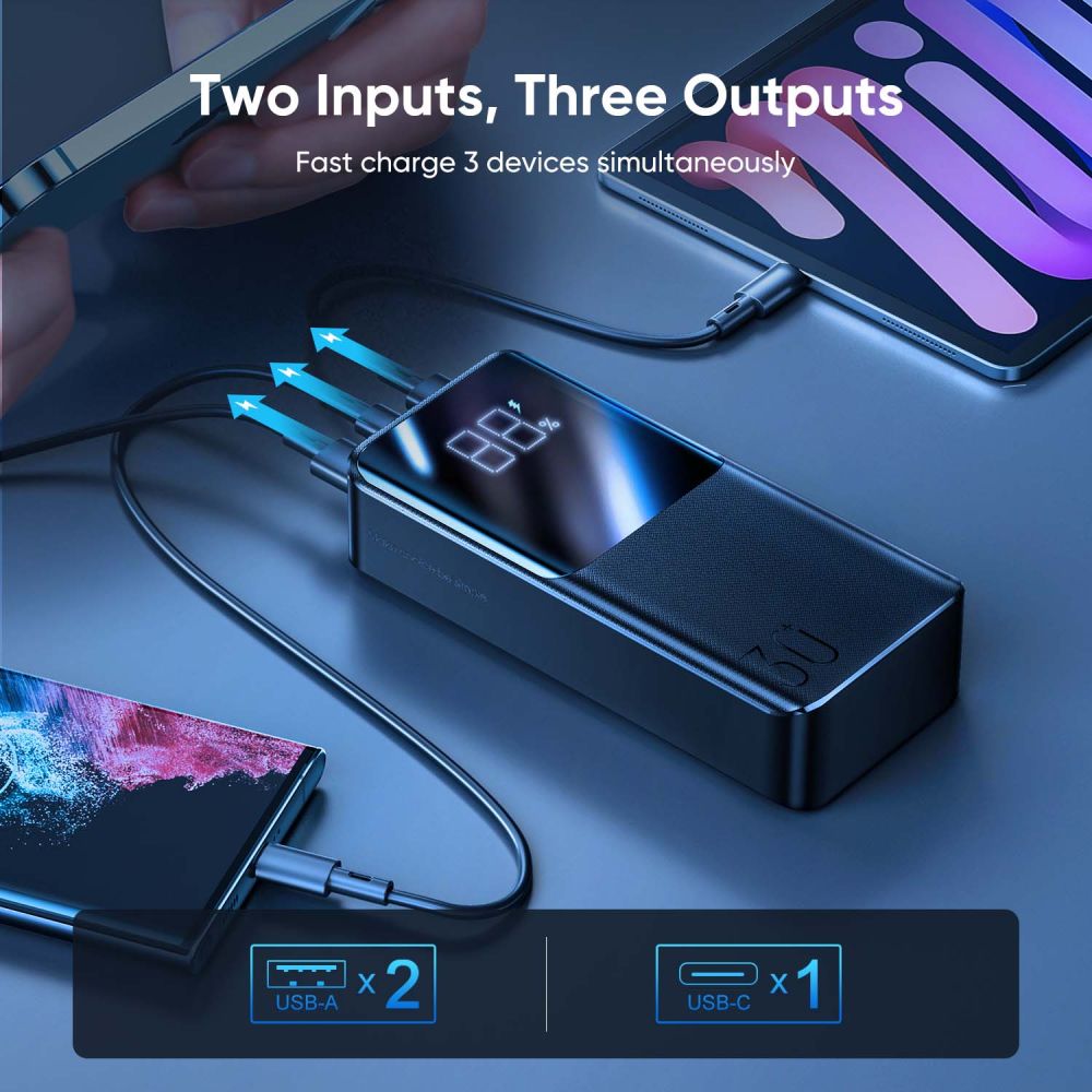 Batteria Esterna Joyroom JR-QP193, 30000mAh, 22.5W, QC + PD, 1 x USB-C - 2 x USB-A, Nera