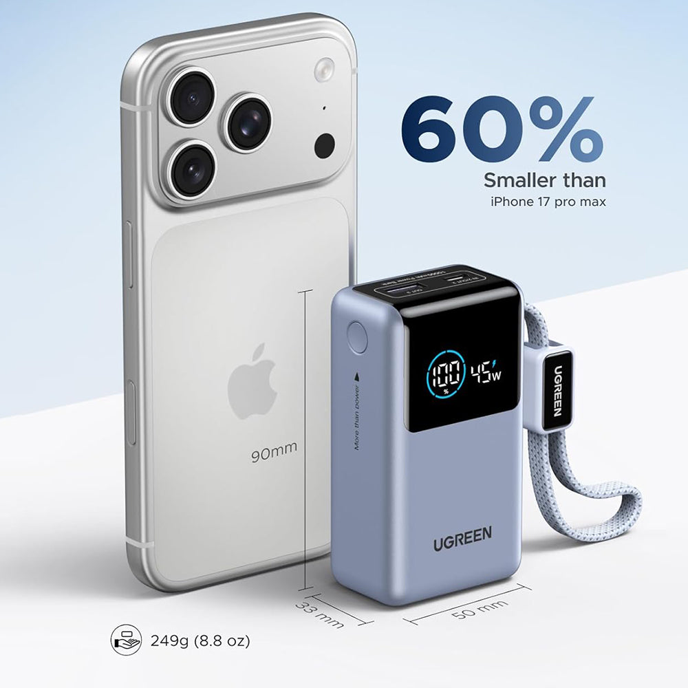 Batteria Esterna UGREEN Nexode Pro PB727 (75701B), 10000mAh, 55W, QC + PD, 1 x USB-A - 2 x USB-C, Grigio