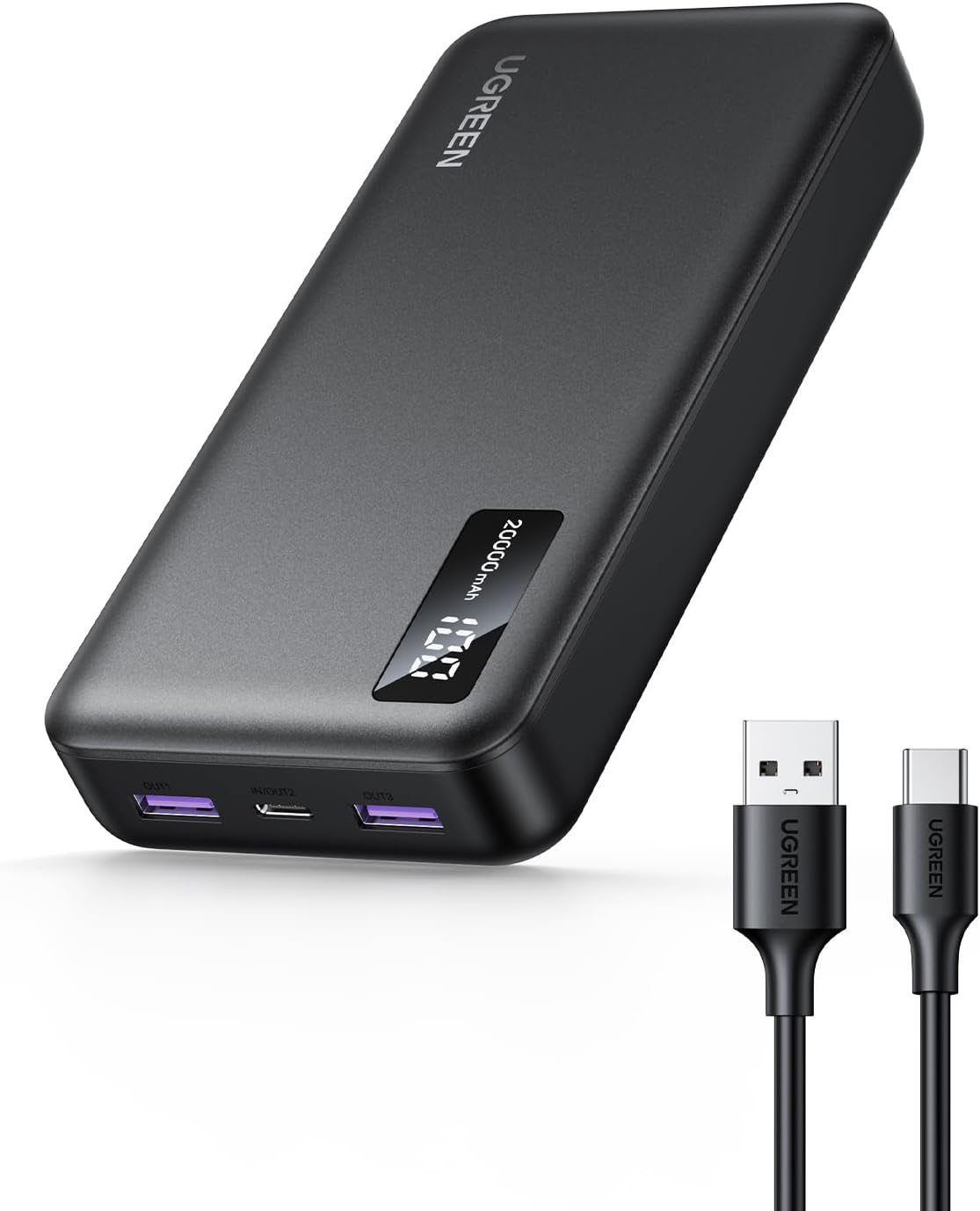 Batteria Esterna UGREEN PB312, 20000mAh, 22.5W, QC + PD, 1 x USB-C - 2 x USB-A, Nera