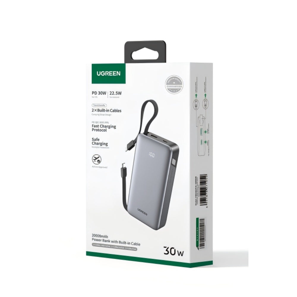 Batteria Esterna UGREEN PB528 (55985B), 20000mAh, 30W, QC + PD, 1 x USB-A - 3 x USB-C, Grigio