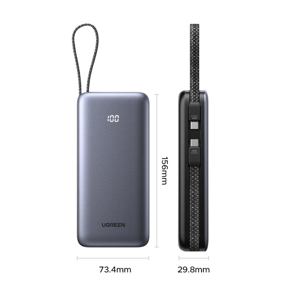 Batteria Esterna UGREEN PB528 (55985B), 20000mAh, 30W, QC + PD, 1 x USB-A - 3 x USB-C, Grigio