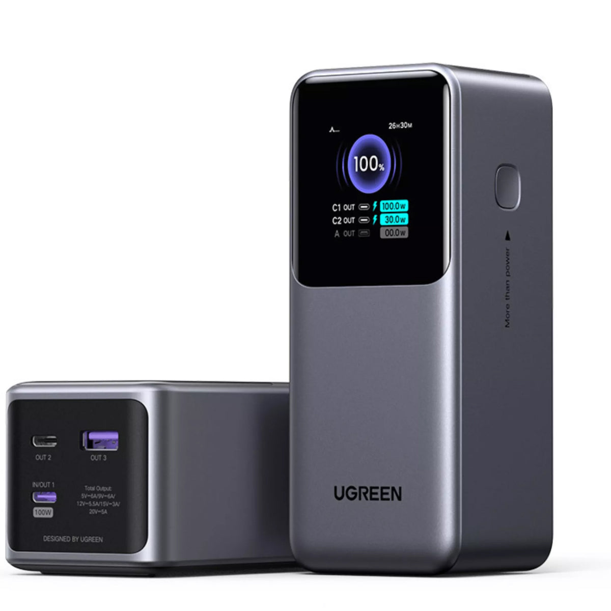 Batteria Esterna UGREEN PB721, 20000mAh, 130W, QC + PD, 1 x USB-A - 2 x USB-C, Grigio