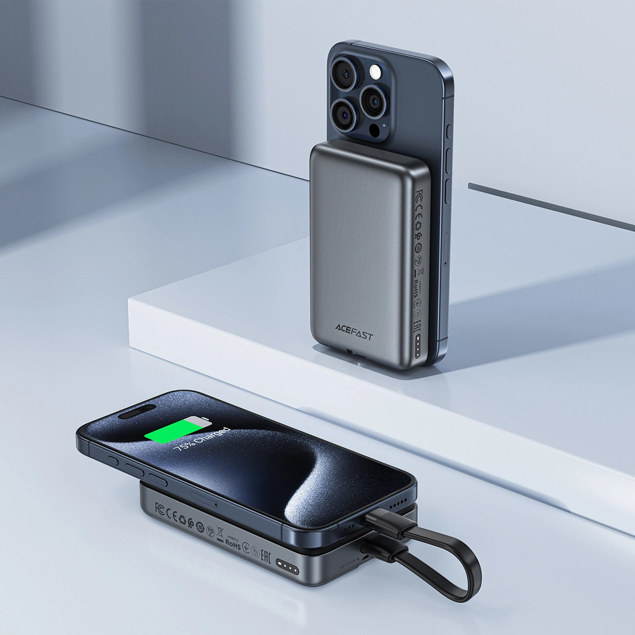 Batteria Esterna Wireless Acefast M10, 10000mAh, 30W, PD + FQI, 1 x QI - 2 x USB-C, Nera
