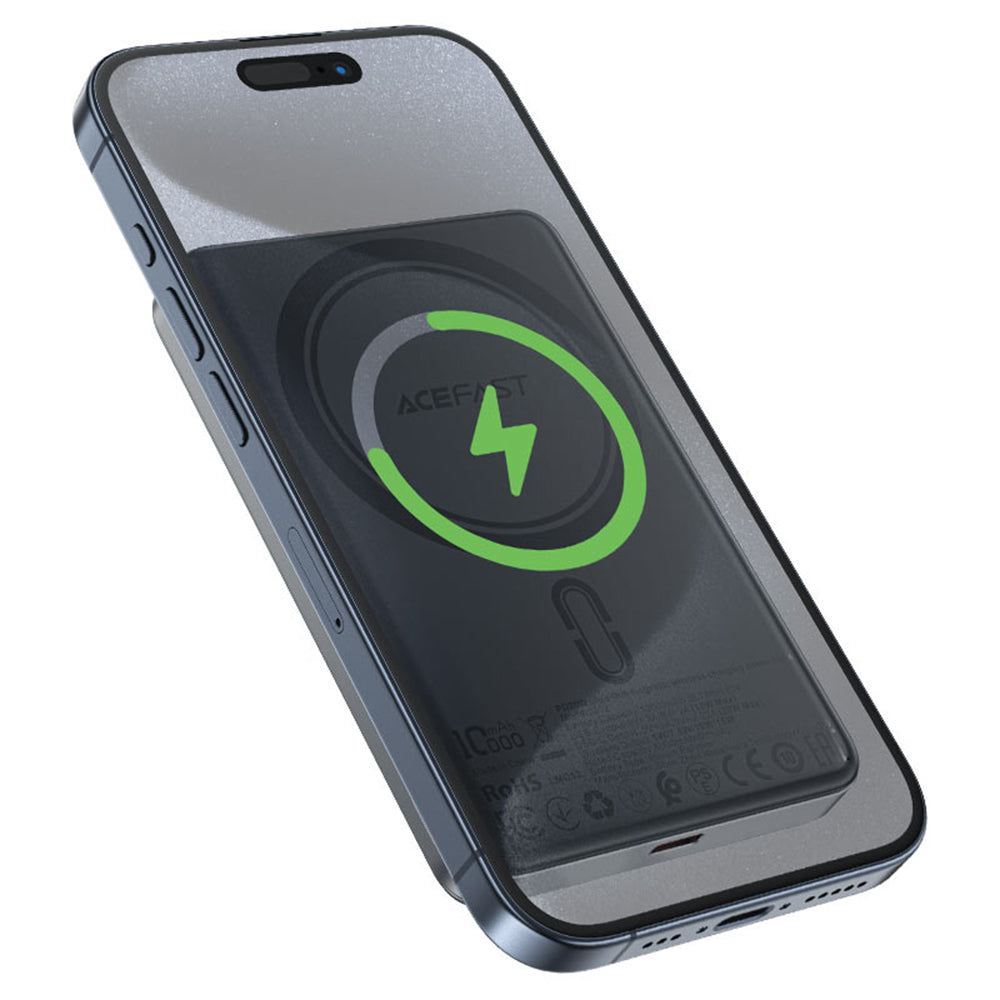 Batteria Esterna Wireless Acefast M12, 10000mAh, 20W, PD + FQI, 1 x QI - 1 x USB-C, Nera