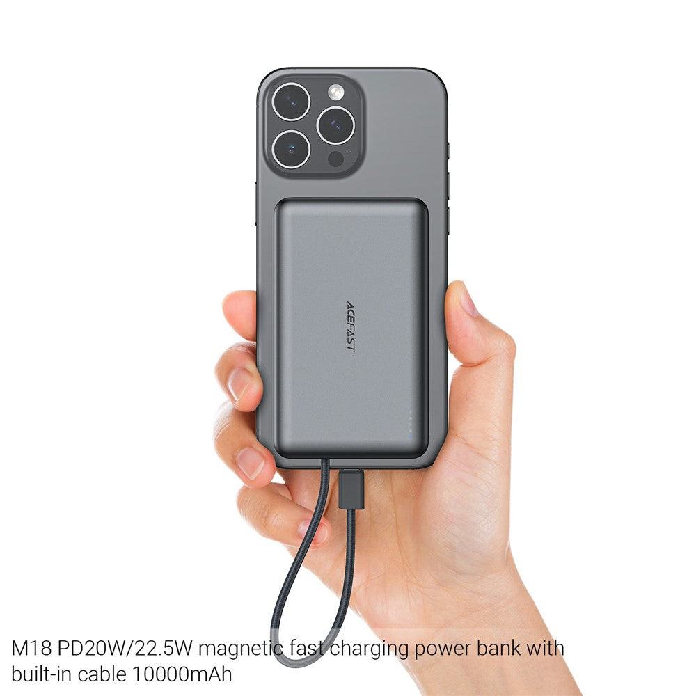 Batteria Esterna Wireless Acefast M18, 10000mAh, 22.5W, PD + FQI, 1 x QI - 2 x USB-C, Nera