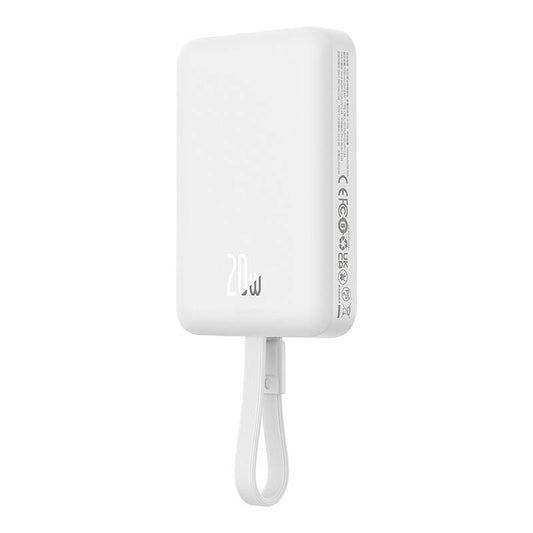 Batteria Esterna Wireless Baseus Magnetic Mini, 10000mAh, 20W, PD + FQI, 1 x Lightning - 1 x QI - 1 x USB-C, Bianca P10022109223-00