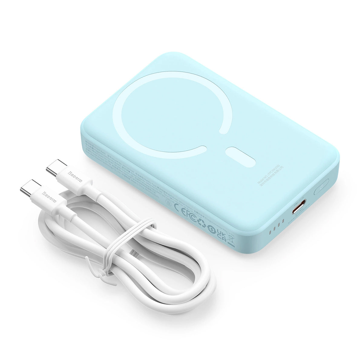 Batteria Esterna Wireless Baseus Magnetic Mini, 10000mAh, 30W, PD + FQI, 1 x QI - 1 x USB-C, Blu PPCX110203