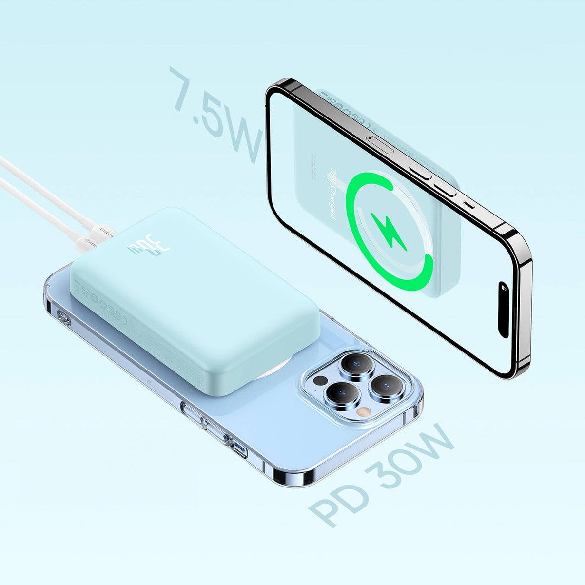 Batteria Esterna Wireless Baseus Magnetic Mini, 10000mAh, 30W, PD + FQI, 1 x QI - 1 x USB-C, Blu PPCX110203