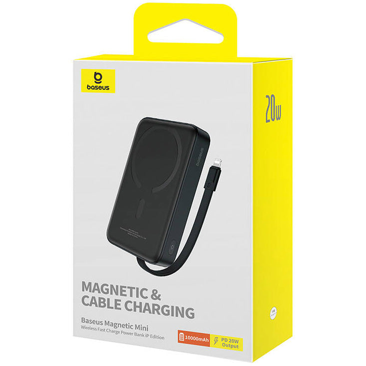 Batteria Esterna Wireless Baseus Magnetic Mini, 10000mAh, 20W, PD + FQI, 1 x Lightning - 1 x QI - 1 x USB-C, Nera P10022109113-00
