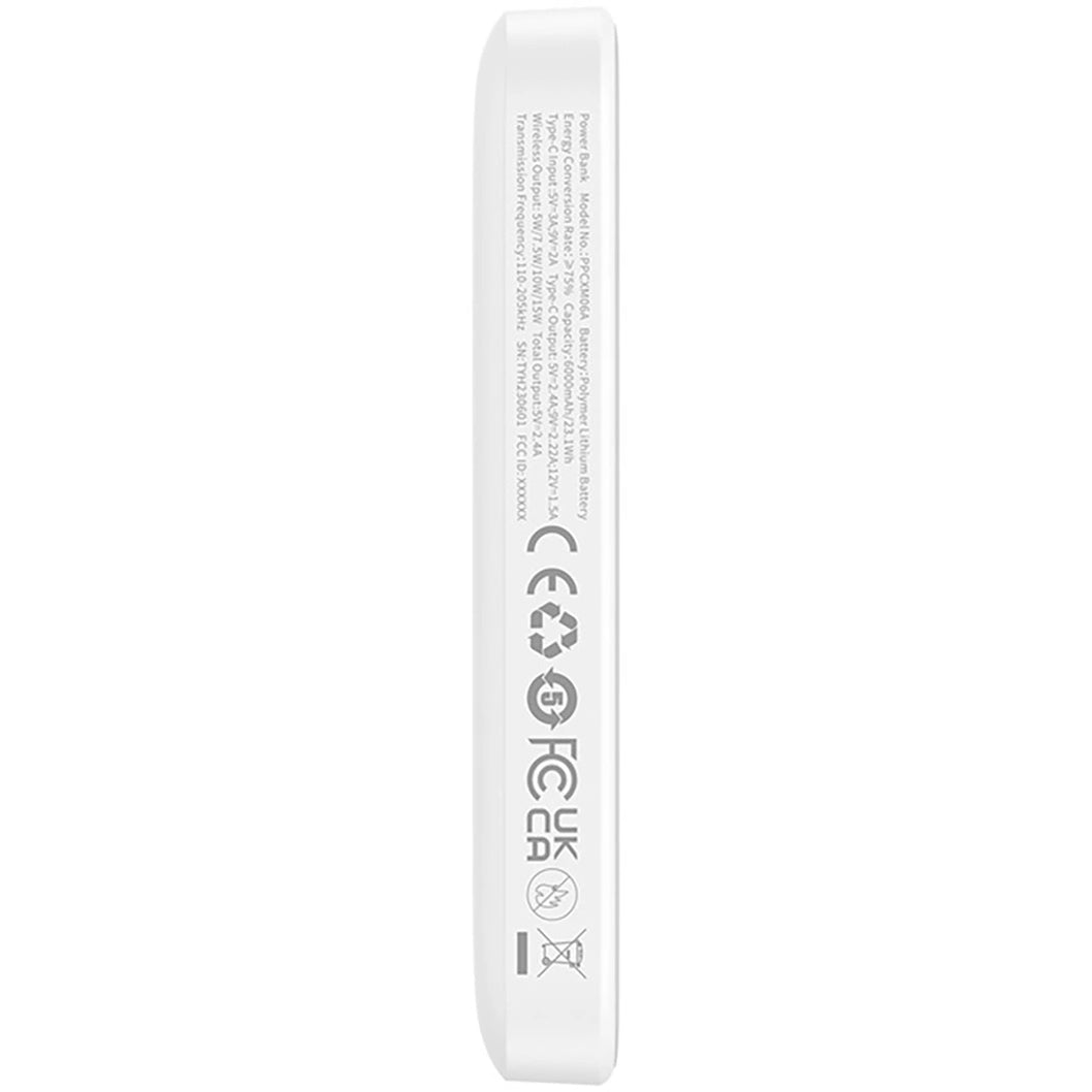 Batteria Esterna Wireless Baseus Magnetic Mini, 6000mAh, 20W, PD + FQI, 1 x QI - 1 x USB-C, Bianca P10059002223-00