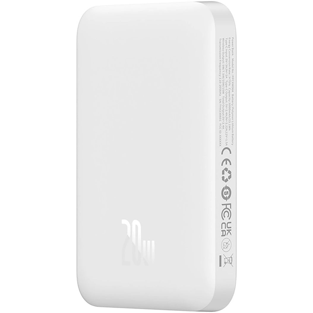 Batteria Esterna Wireless Baseus Magnetic Mini, 6000mAh, 20W, PD + FQI, 1 x QI - 1 x USB-C, Bianca P10059002223-00