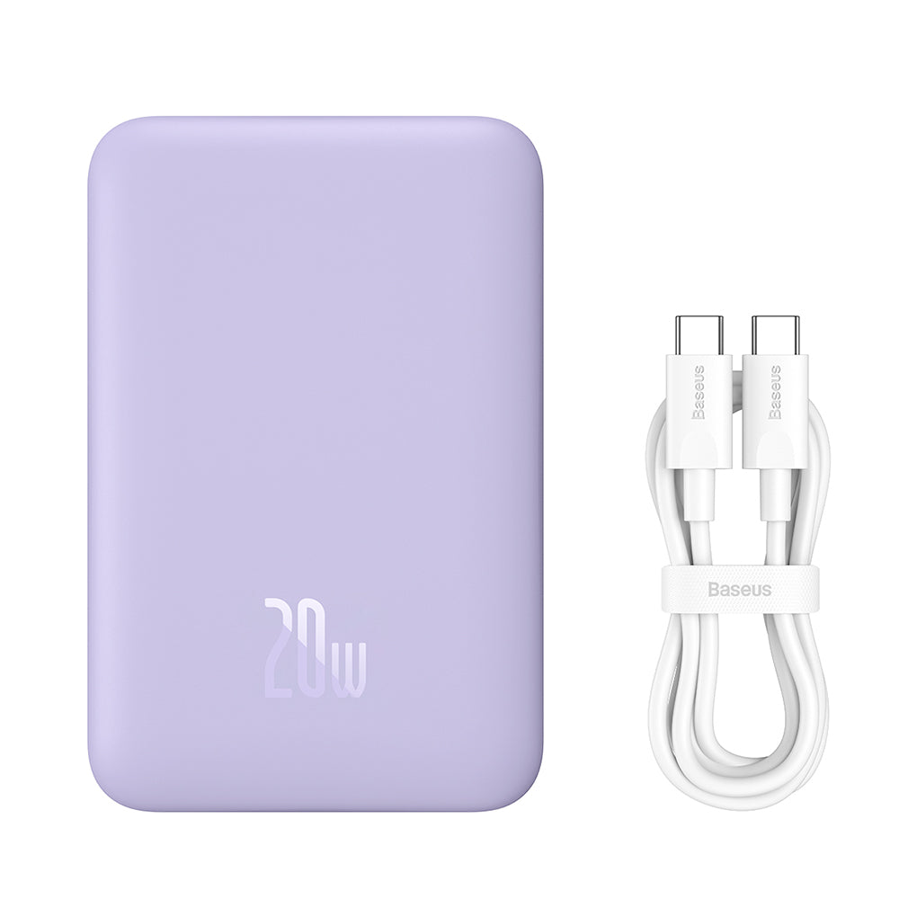 Batteria Esterna Wireless Baseus Magnetic Mini, 10000mAh, 20W, PD + FQI, 1 x QI - 1 x USB-C, Viola PPCX110105