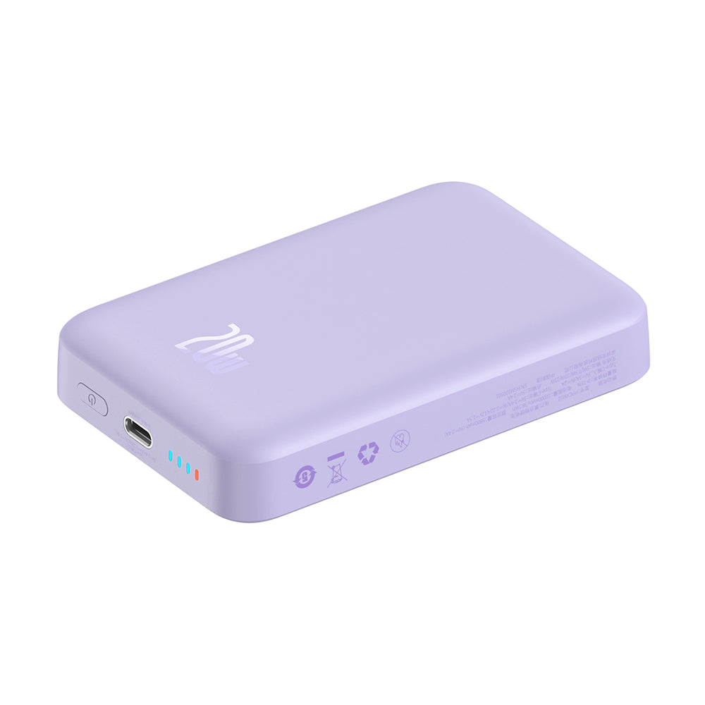 Batteria Esterna Wireless Baseus Magnetic Mini, 10000mAh, 20W, PD + FQI, 1 x QI - 1 x USB-C, Viola PPCX110105